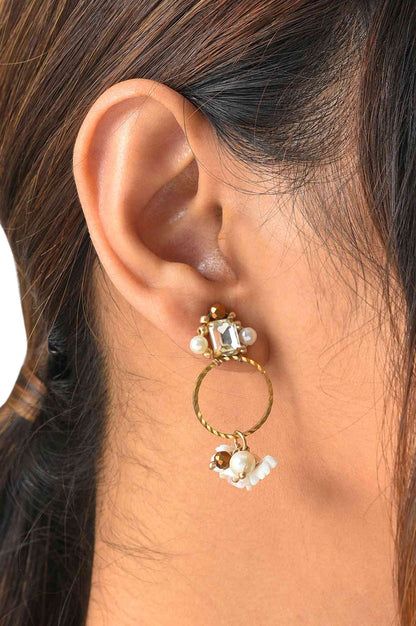 White Flower Beads Drop Earrings