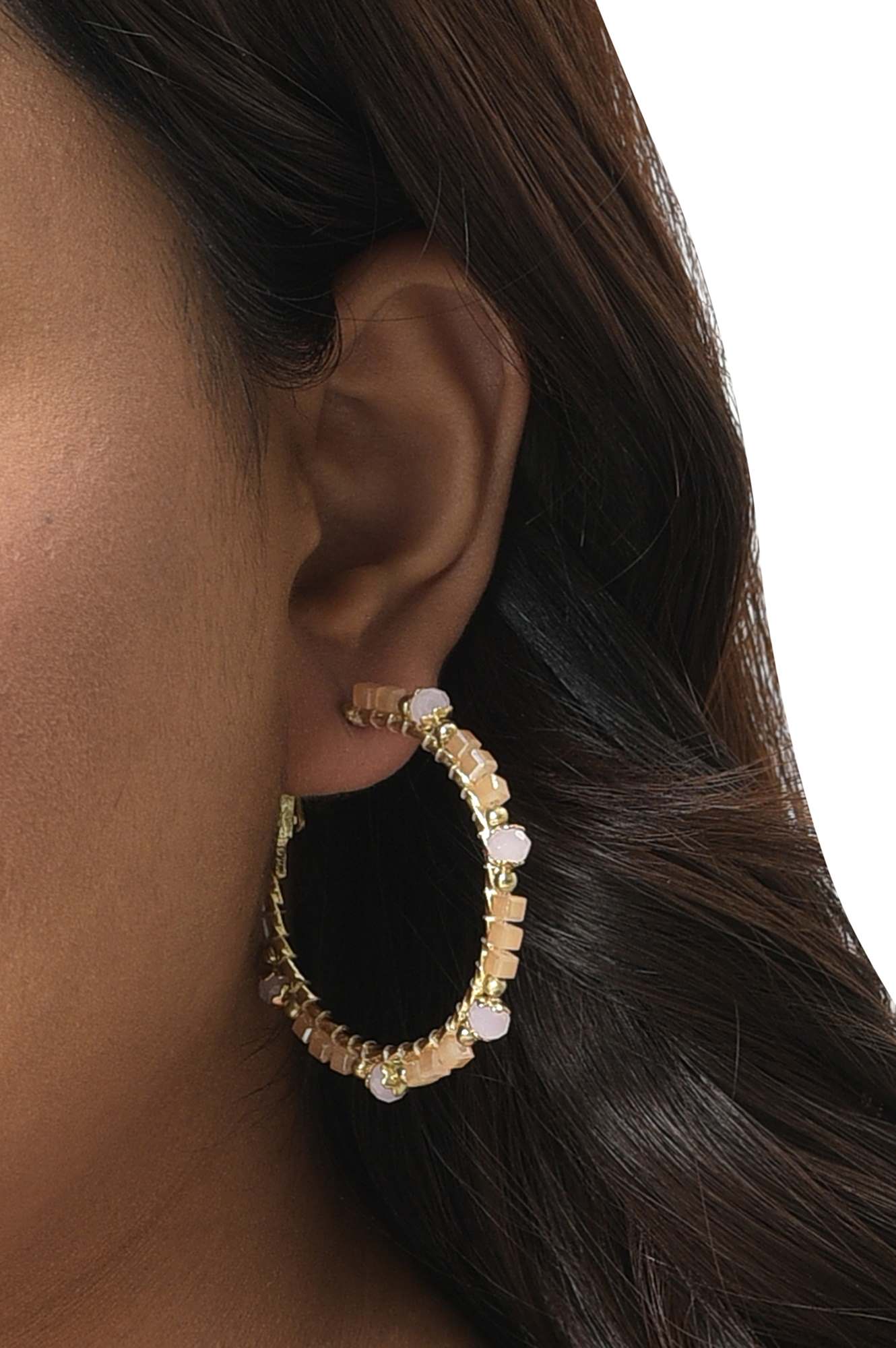 Beige Handcrafted Hoop Earrings