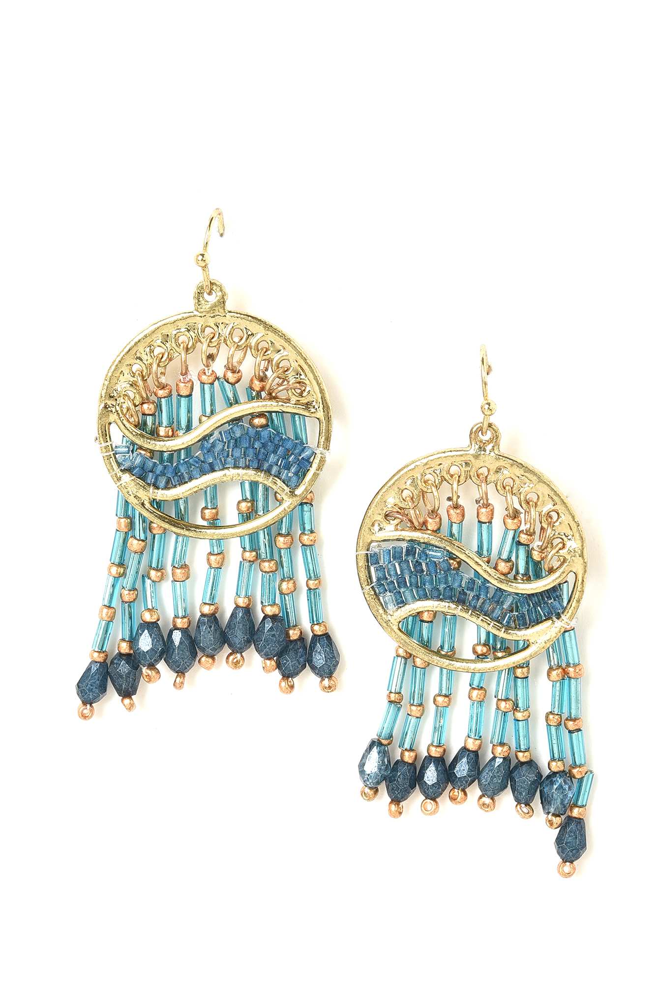 Blue Handcrafted With Crystal Bead Dangler Earrings