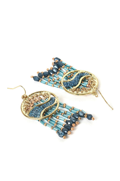 Blue Handcrafted With Crystal Bead Dangler Earrings