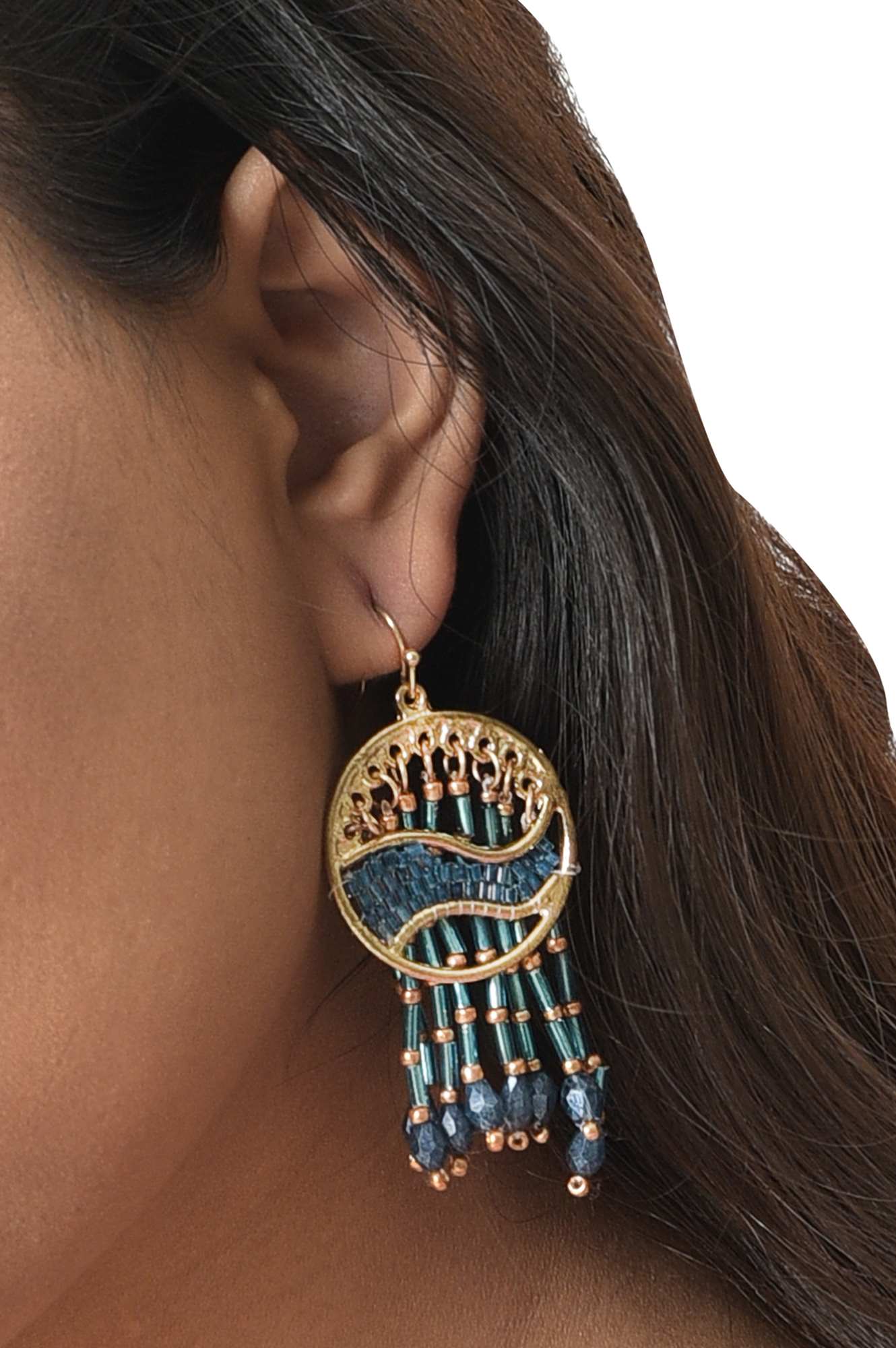 Blue Handcrafted With Crystal Bead Dangler Earrings