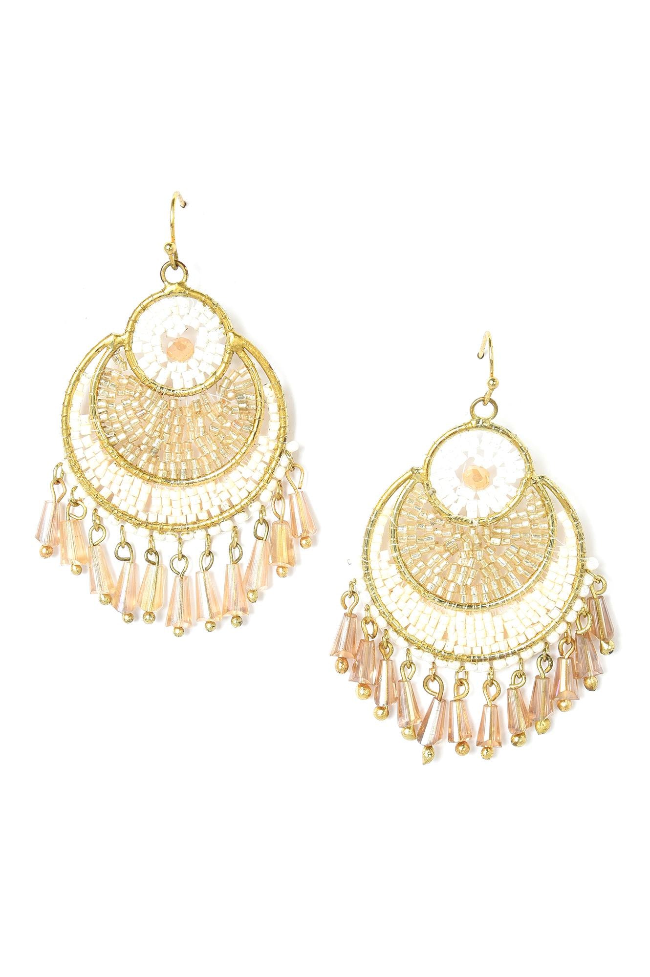 Beige Crystal Beads Dangler Earrings