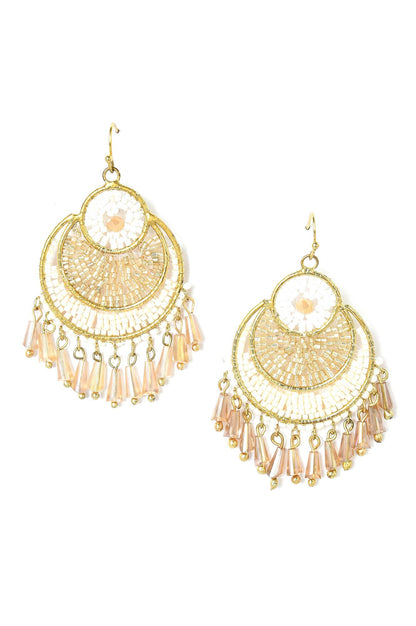 Beige Crystal Beads Dangler Earrings