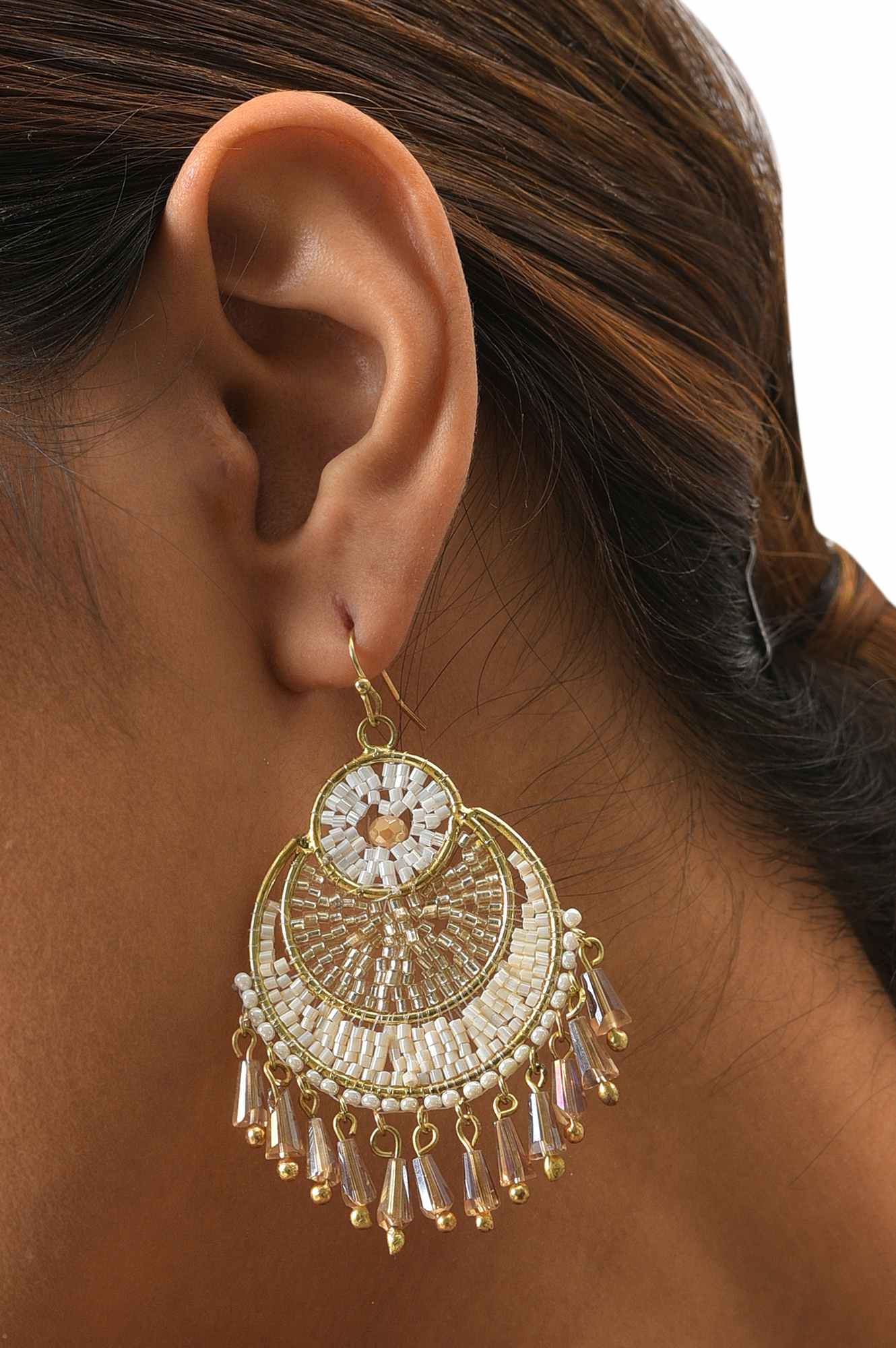 Beige Crystal Beads Dangler Earrings