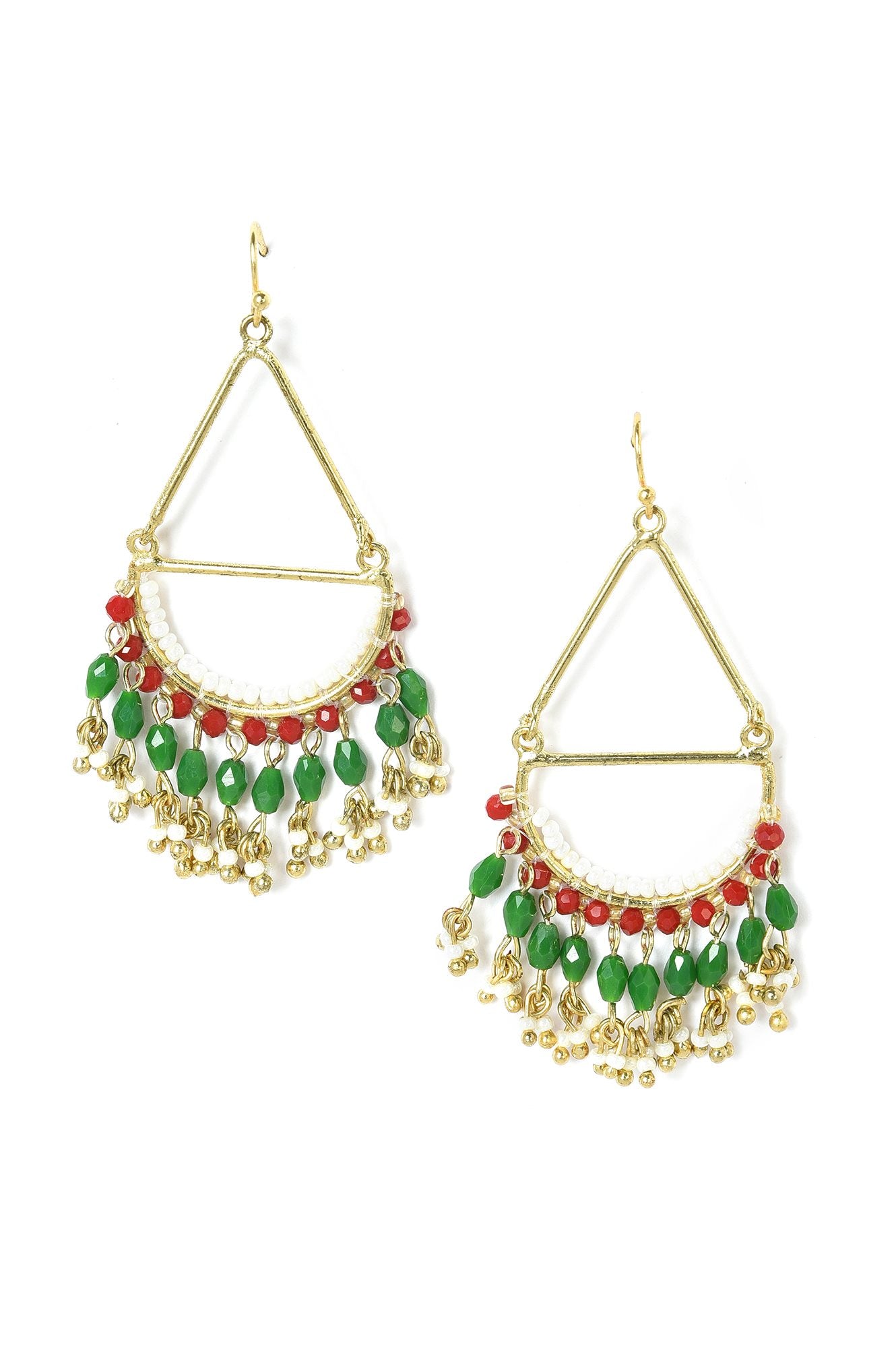 Green And Red Handcrafted Dangler Earrings