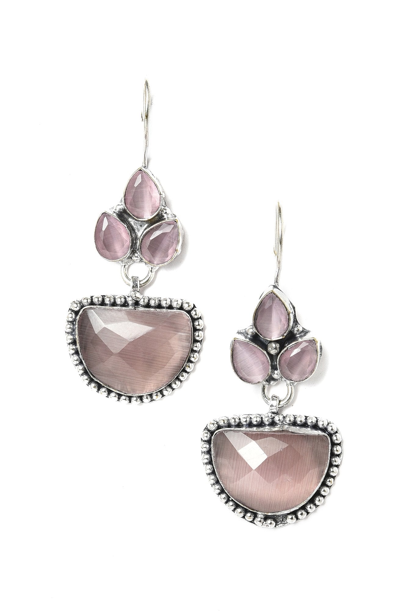 Pink Handcrafted Drop Earrings With Stones