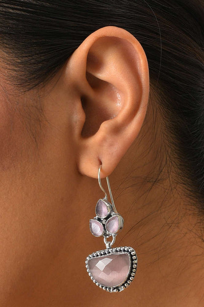 Pink Handcrafted Drop Earrings With Stones