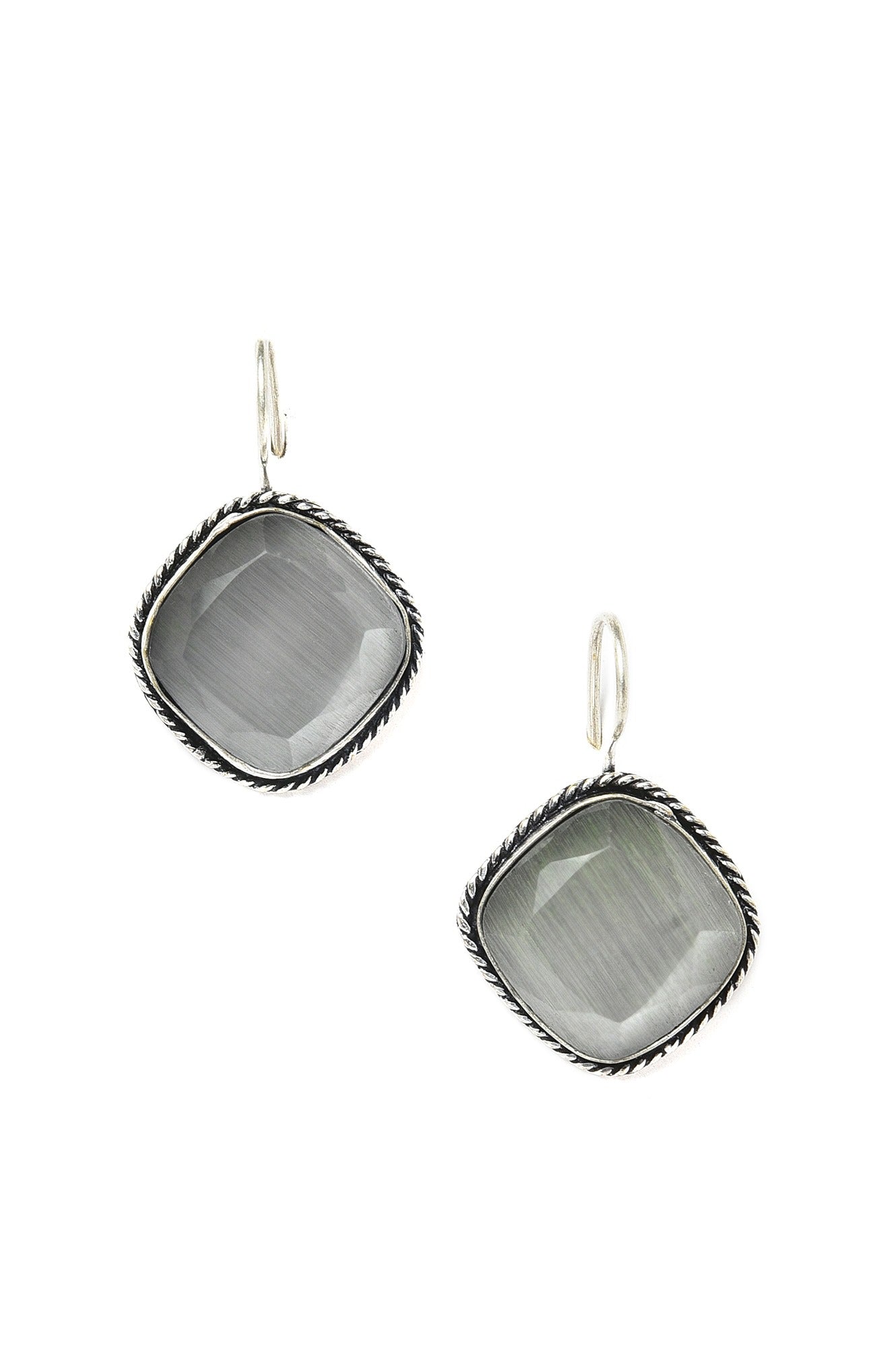 Grey Handcrafted Drop Earrings With Stones