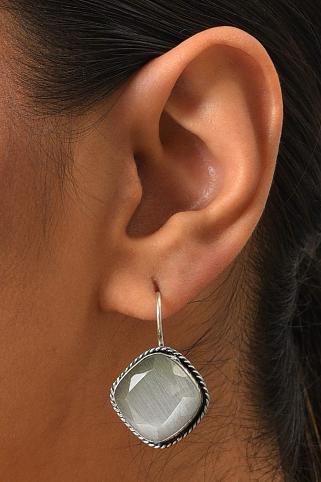 Grey Handcrafted Drop Earrings With Stones