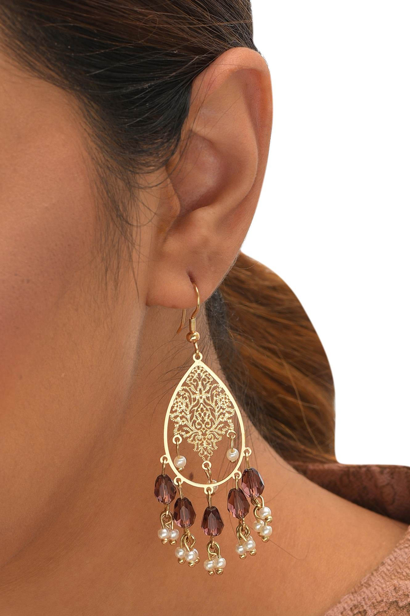 Gold Filigree Ethnic Dangler Earrings