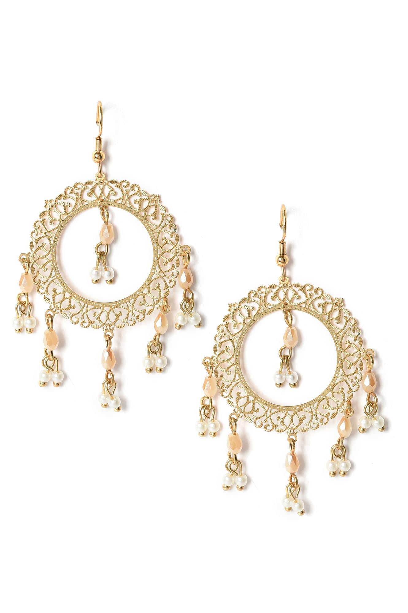 Gold Filigree Dangler Earrings With Jaali Cut