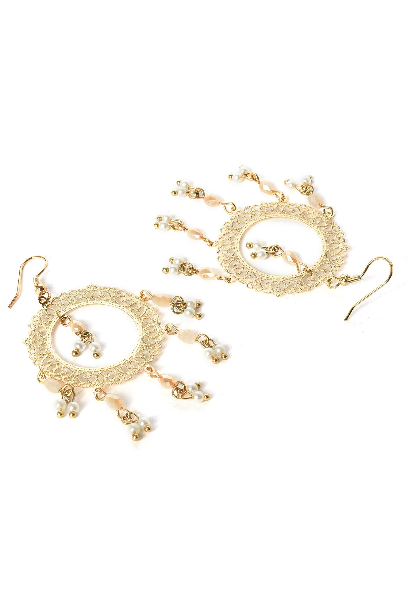 Gold Filigree Dangler Earrings With Jaali Cut