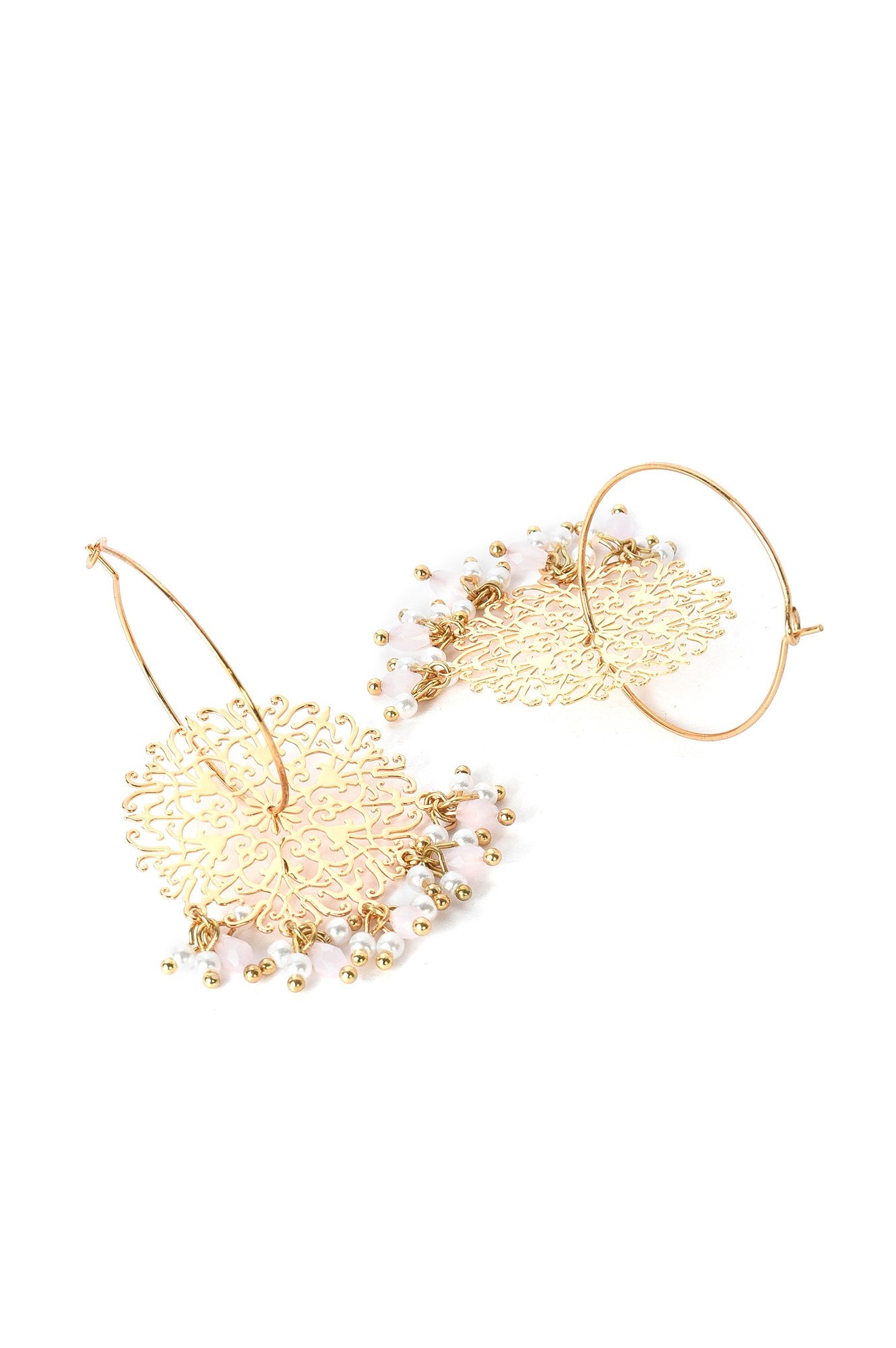 Gold Handcrafted Hoop Earrings In Jaali Work