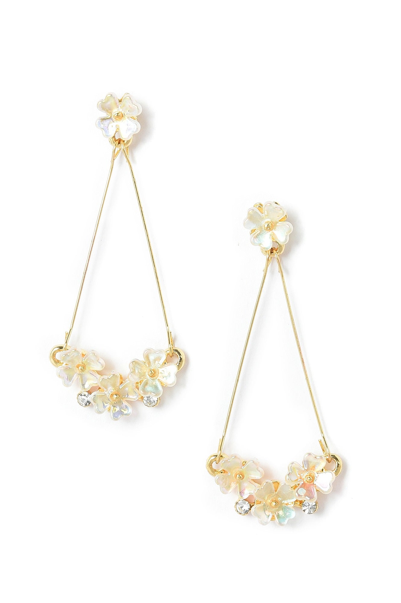 White Flower Beads Drop Earrings With Rainbow Polish