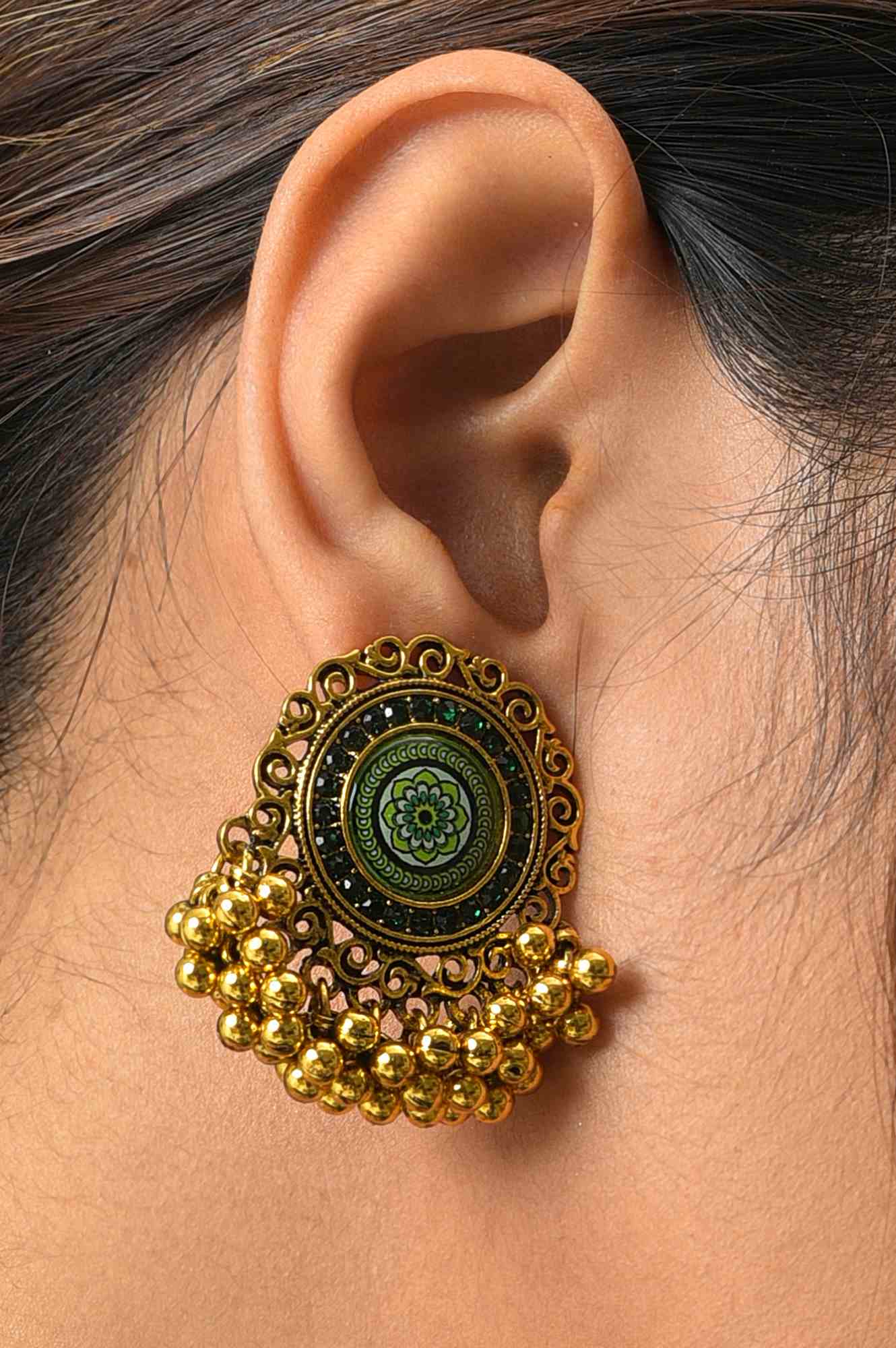 Green Handcrafted Stud Earrings