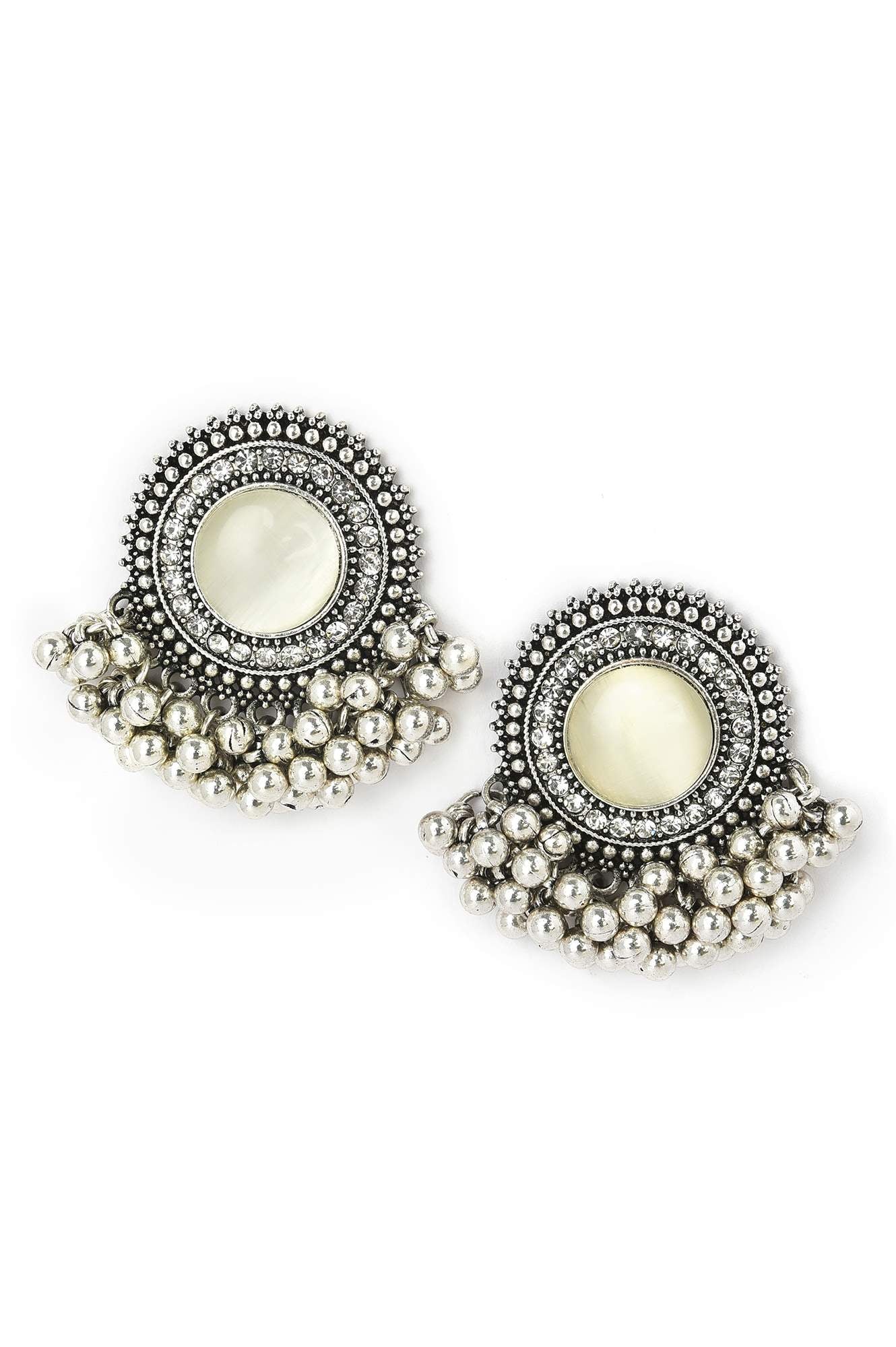 Grey Handcrafted Stud Earrings With Ghungroos