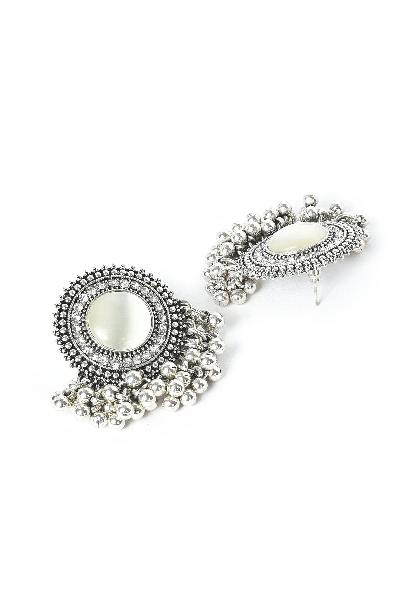 Grey Handcrafted Stud Earrings With Ghungroos