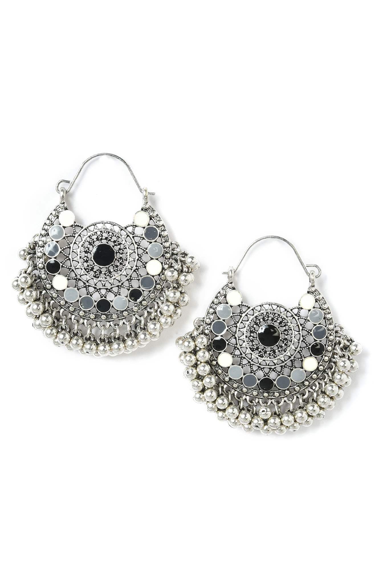 Black And Grey Ghungroos Hoop Earrings