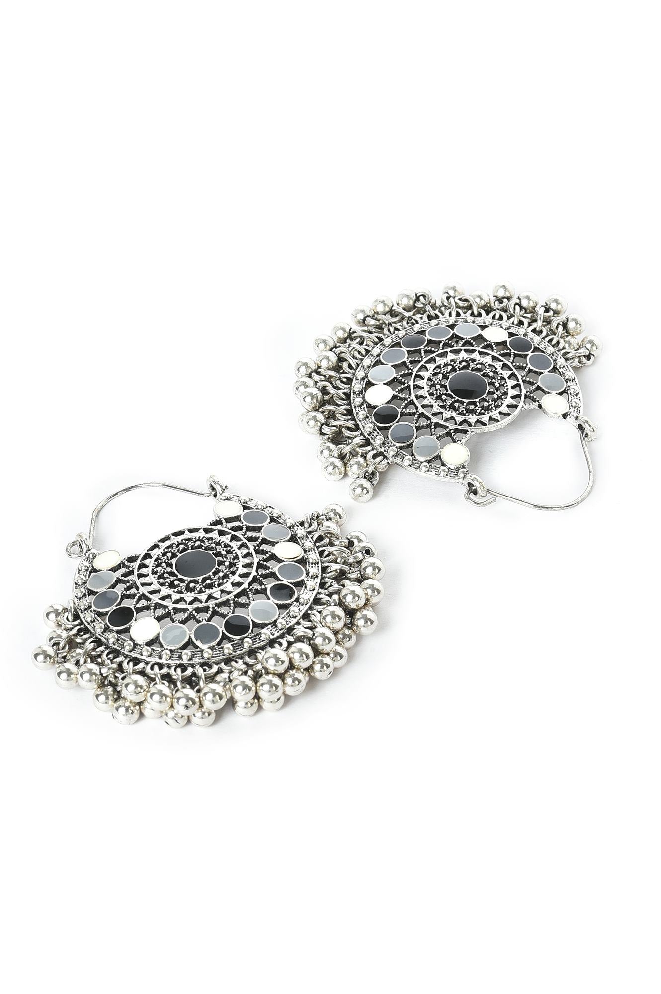 Black And Grey Ghungroos Hoop Earrings