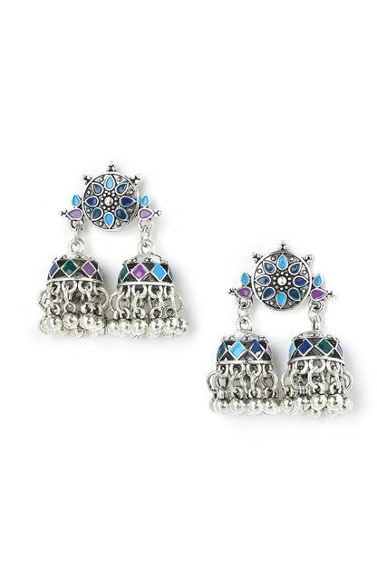 Blue Enamelled Ethnic Jhumkas