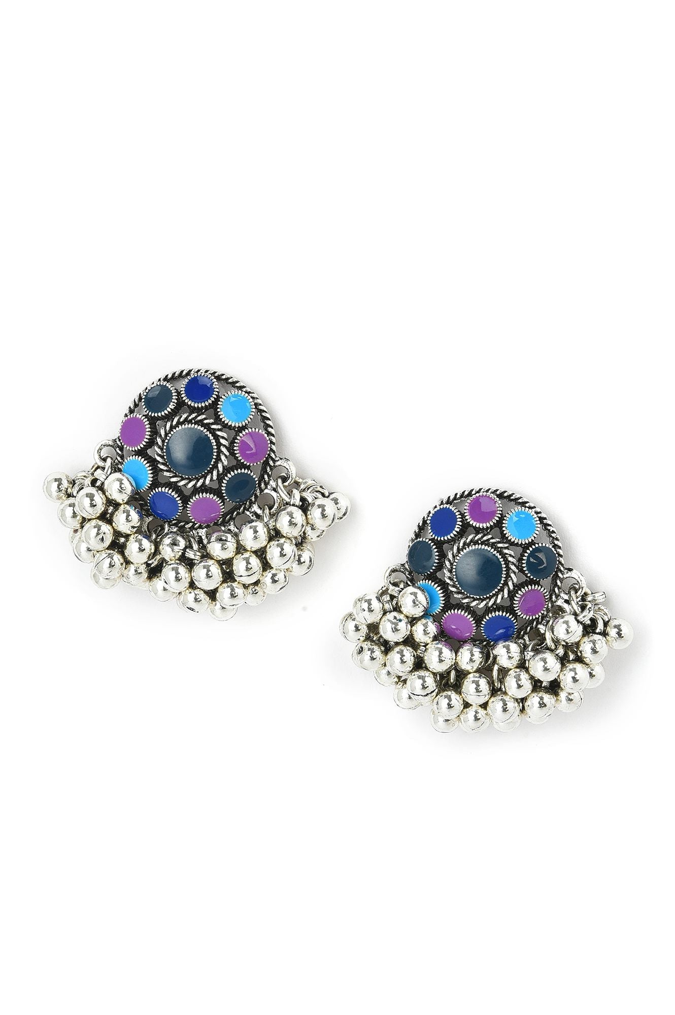 Blue Timeless Round Studs With Ghungroos