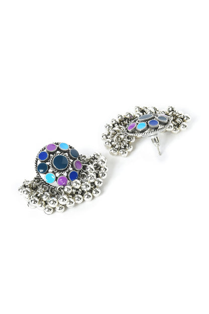 Blue Timeless Round Studs With Ghungroos