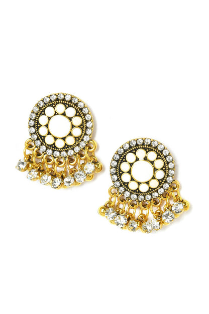 White And Beige Enamelled Stud Earrings