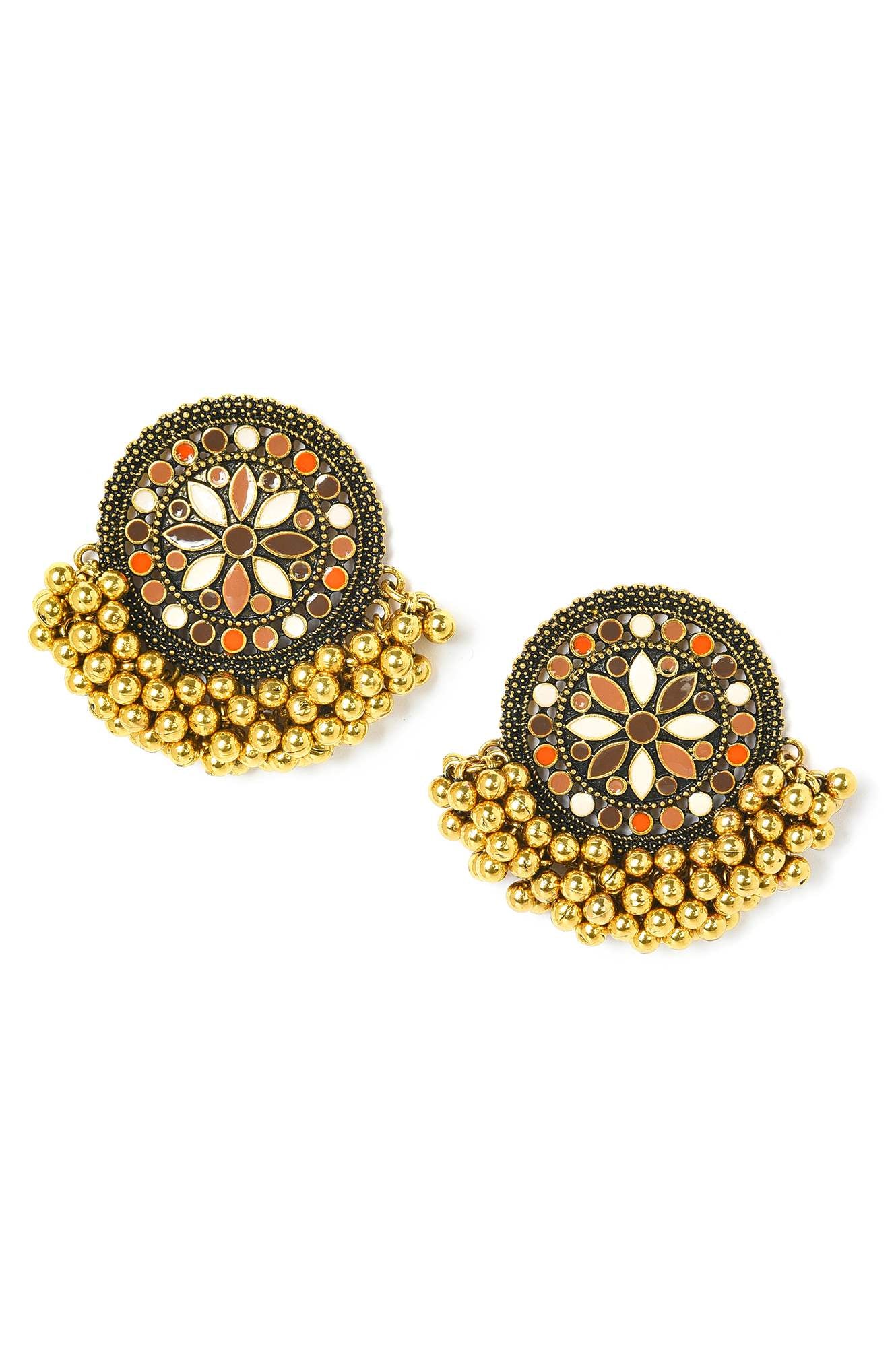 Multi Enamelled Stud Earrings With Ghungroos