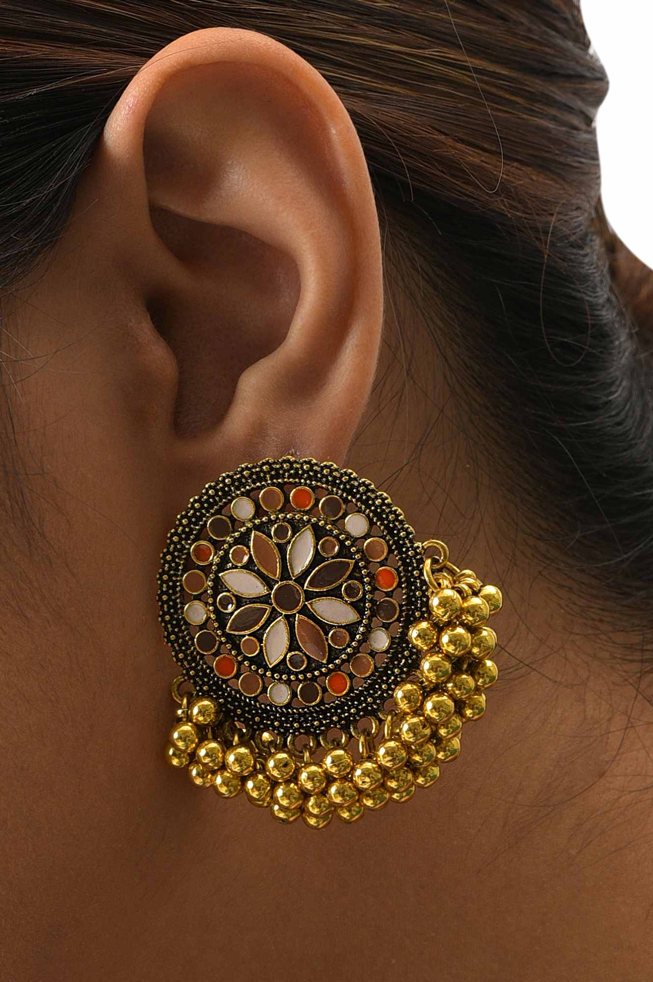 Multi Enamelled Stud Earrings With Ghungroos