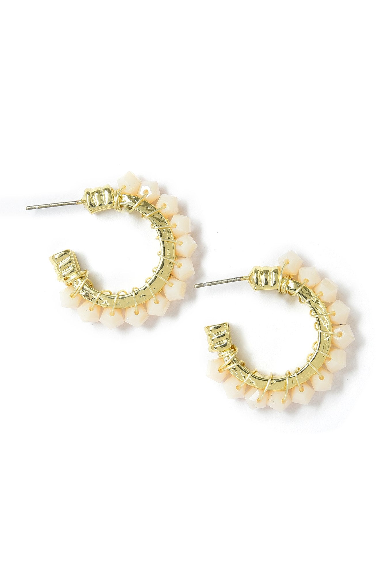 White Handcrafted Hoop Earrings With Beads