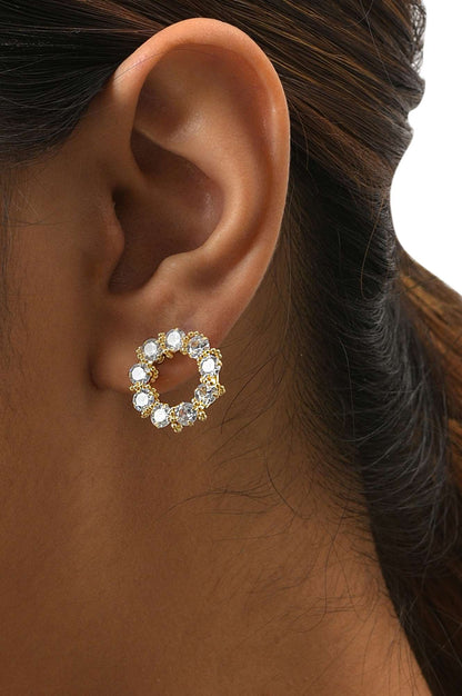 White Handcrafted Stud Earrings With Stones