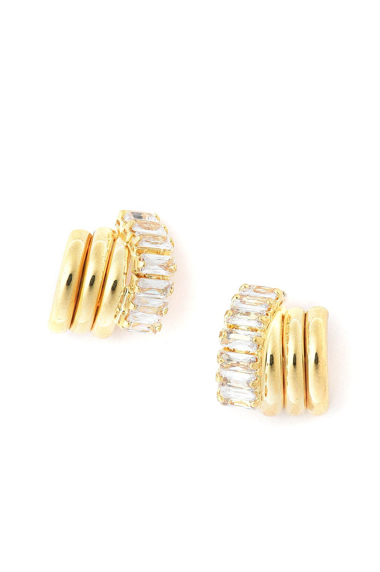 White And Gold Half-Cuff Stud Earrings