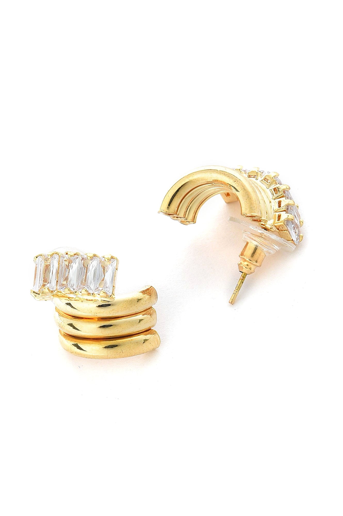 White And Gold Half-Cuff Stud Earrings