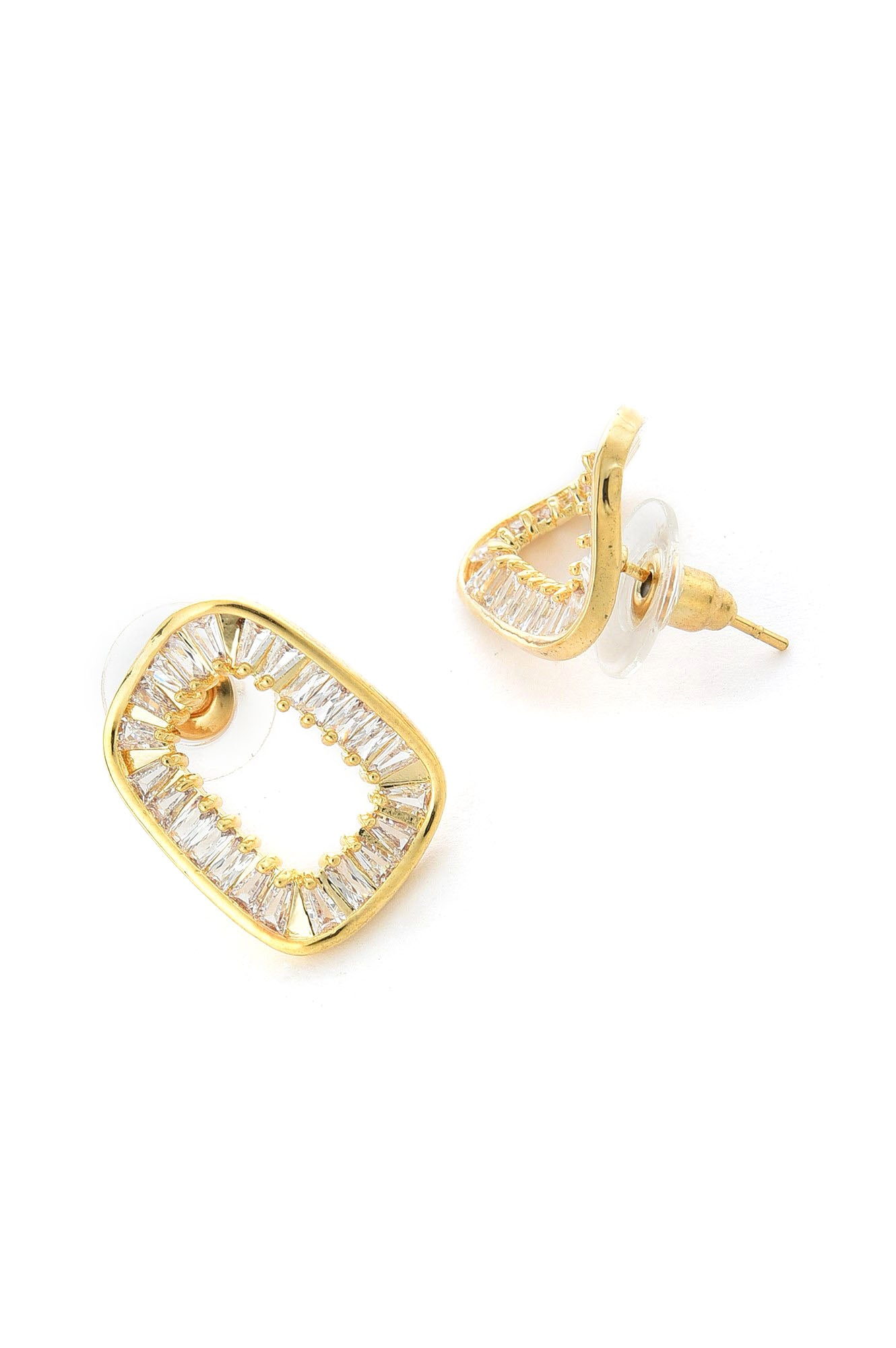 White And Gold Handcrafted Rounded Stud Earrings