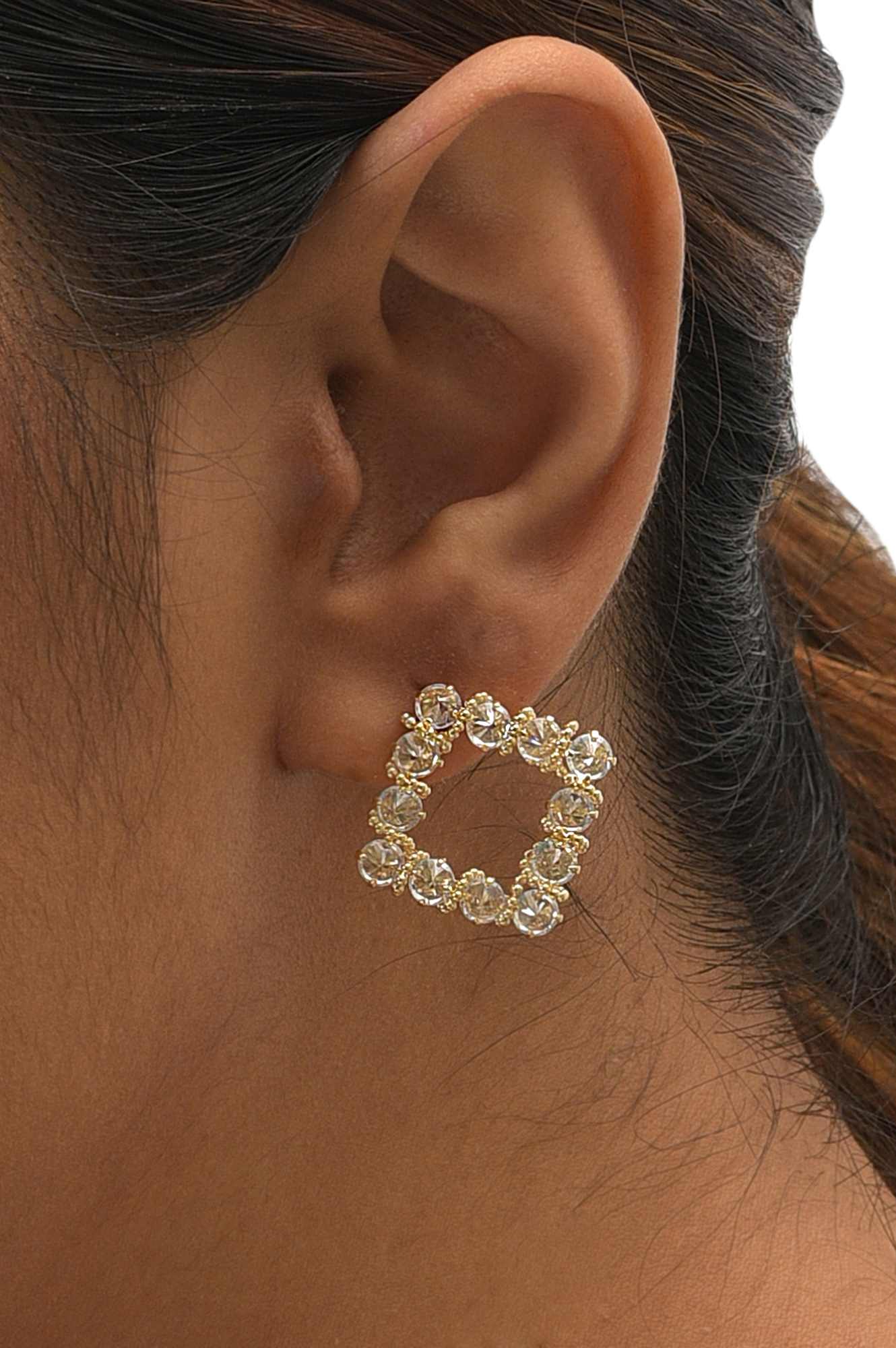 White And Gold Party Stud Earrings