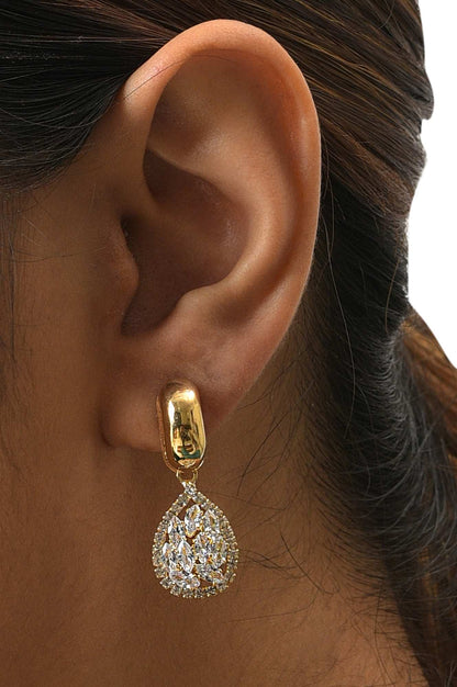 White And Golden Handcrafted Party Drop Earrings