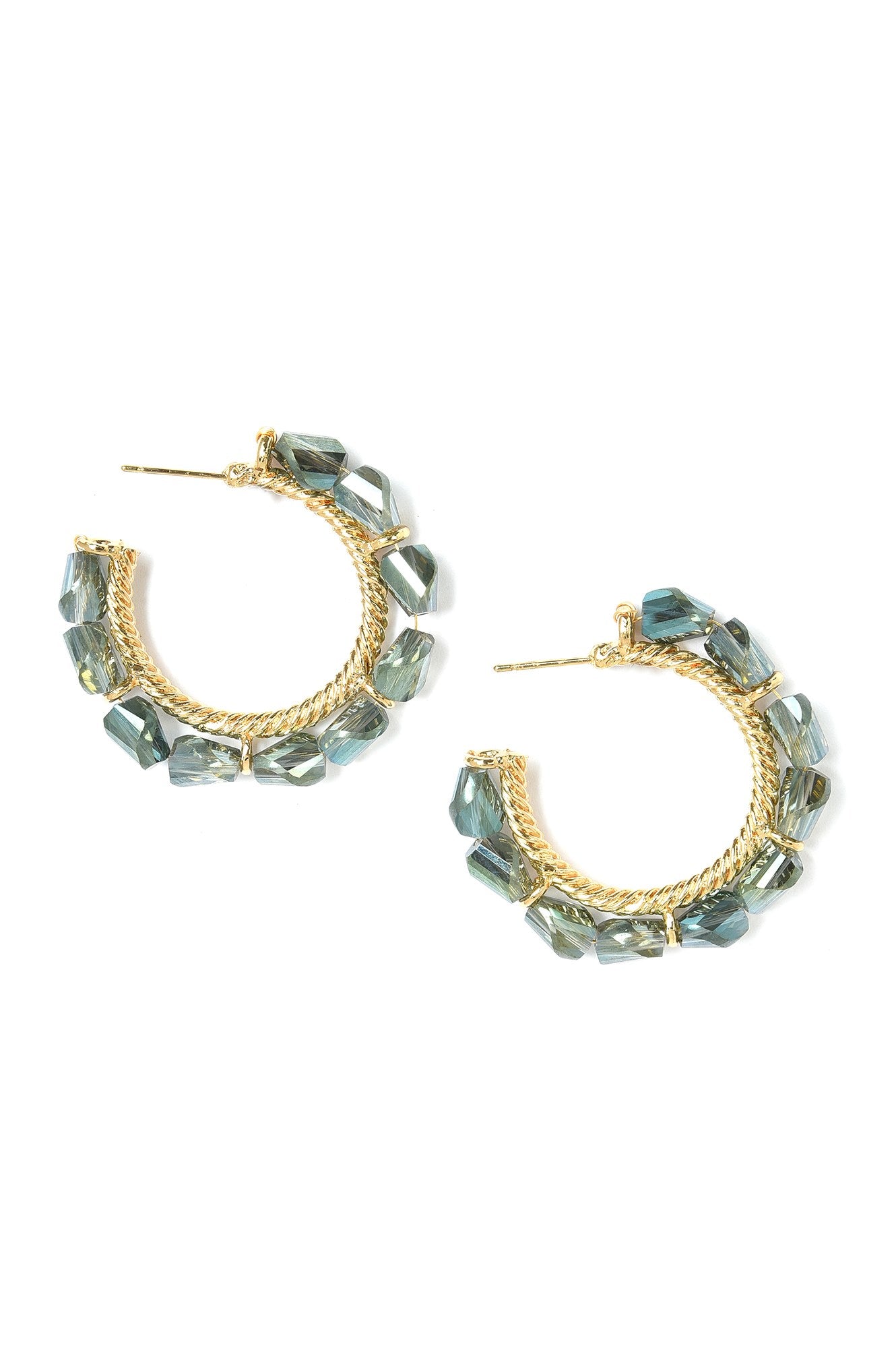 Green Coloured Handcrafted Hoop Earrings With Beads