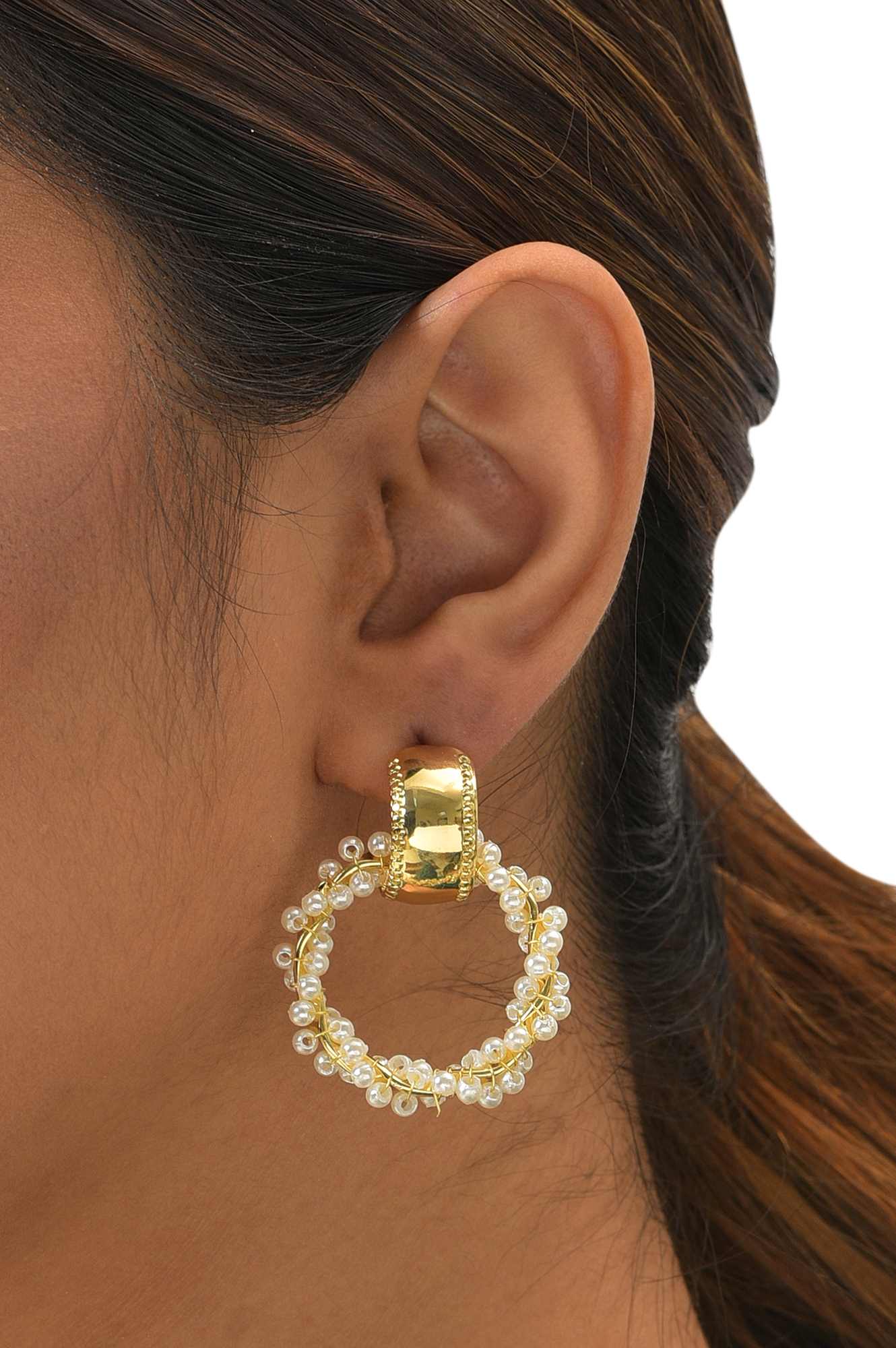 White Handcrafted Ethnic Gold Dangler