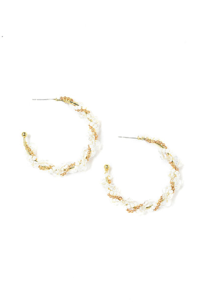 White Coloured Handcrafted Hoop Earrings With Beads