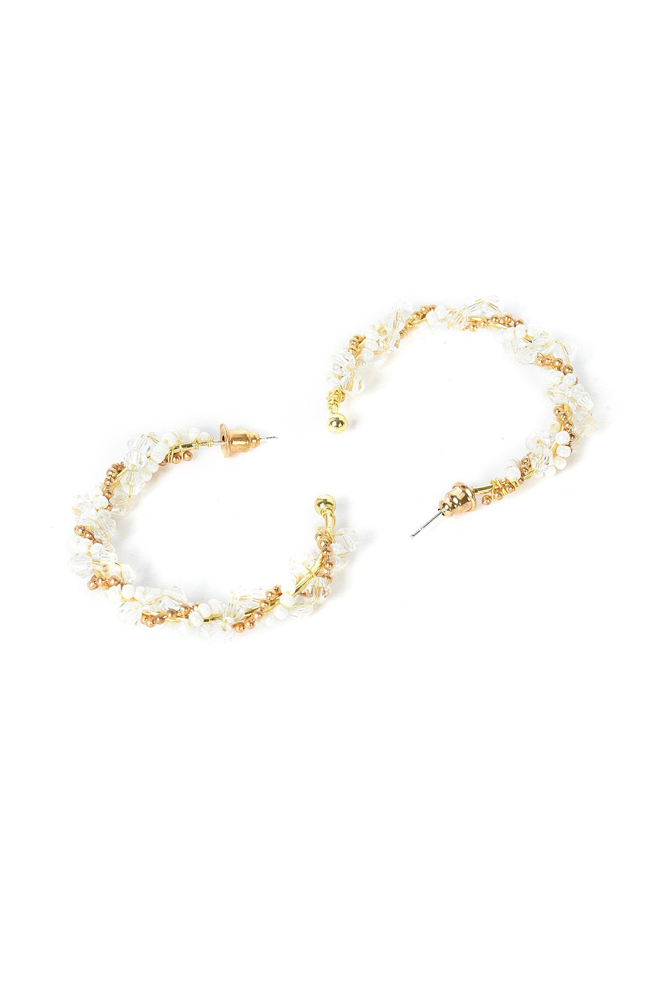 White Coloured Handcrafted Hoop Earrings With Beads