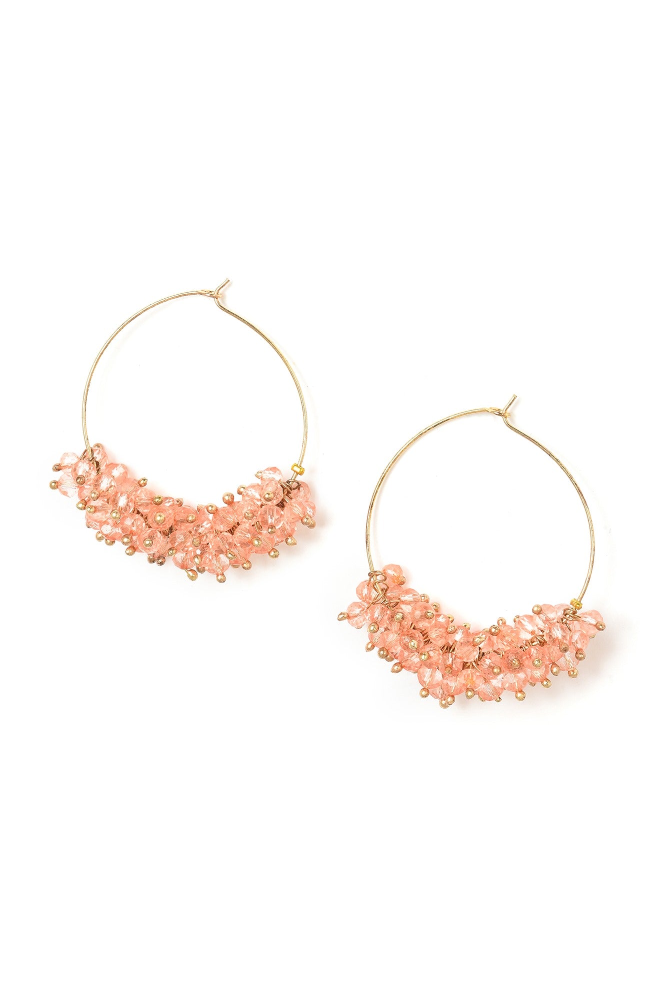 Pink Bead Work Hoop Earrings