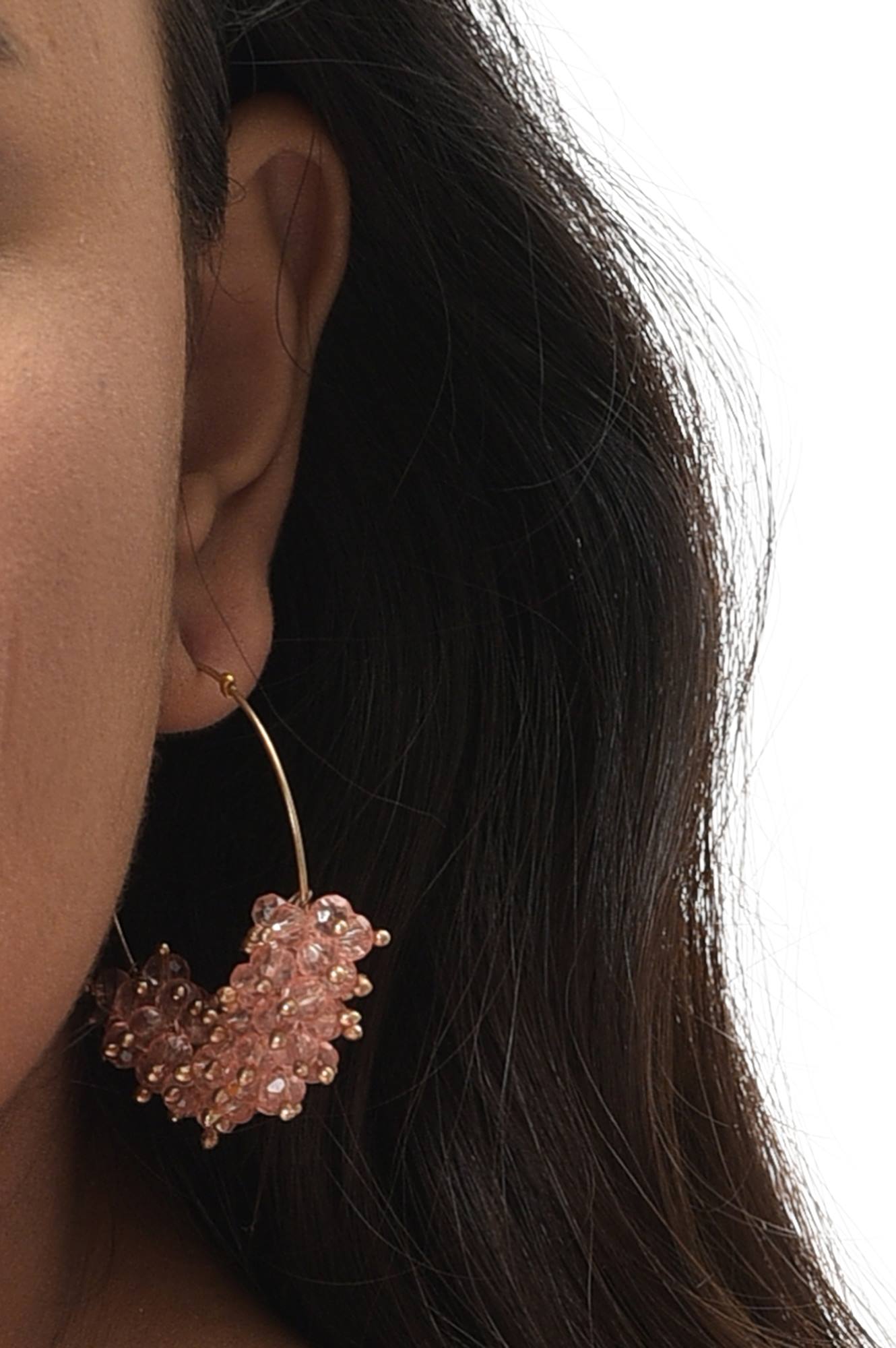 Pink Bead Work Hoop Earrings