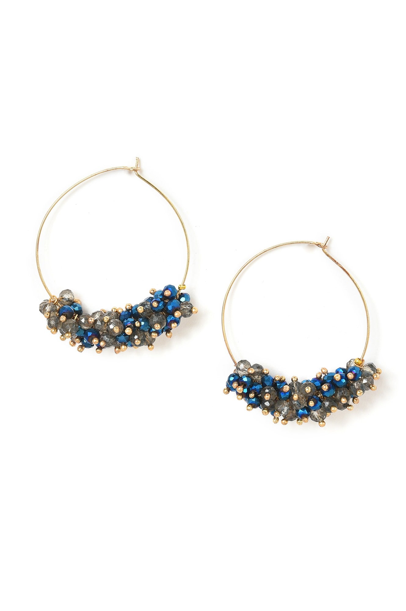 Blue Bead Work Hoop Earrings