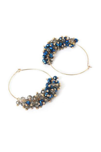 Blue Bead Work Hoop Earrings