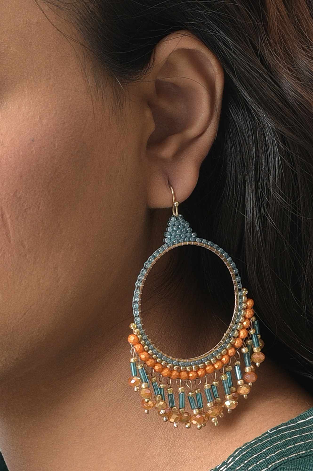 Blue Handcrafted Festive Hoop Earrings