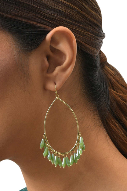 Green Handcrafted Dangler Earrings With Beads