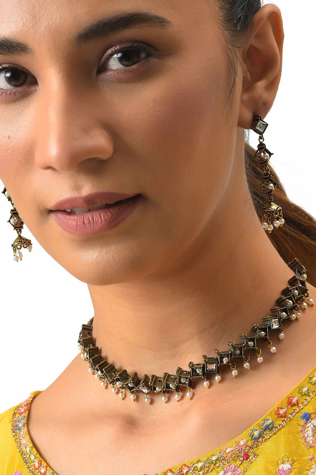 Silver Oxidised Princess Necklace Set