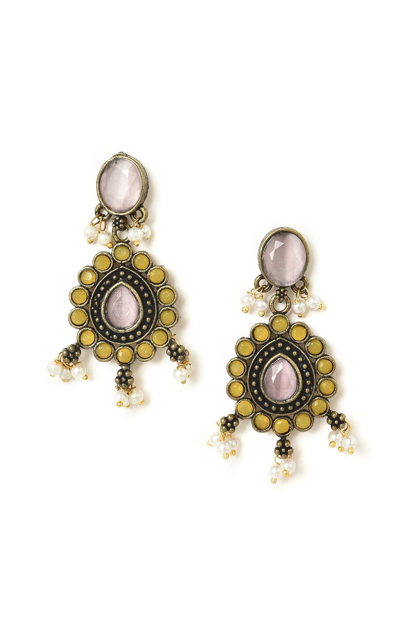 Pink And White Crystal Stone Dangler Earrings