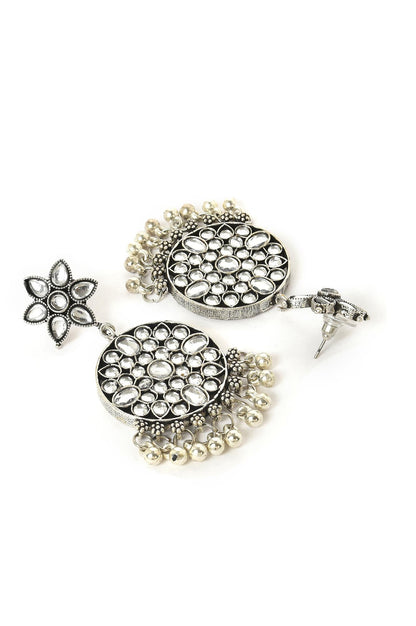 Gold Oxidised Floral Dangler Earrings