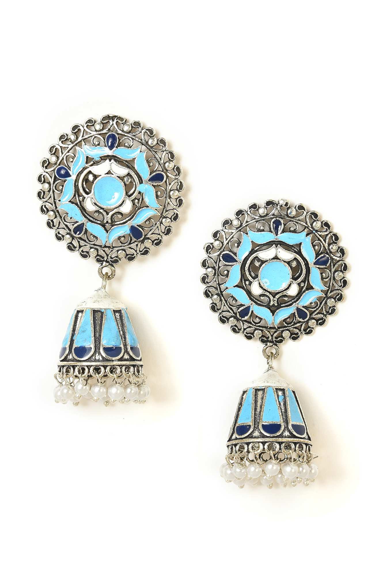 Blue And White Crystal Stone Dangler Earrings